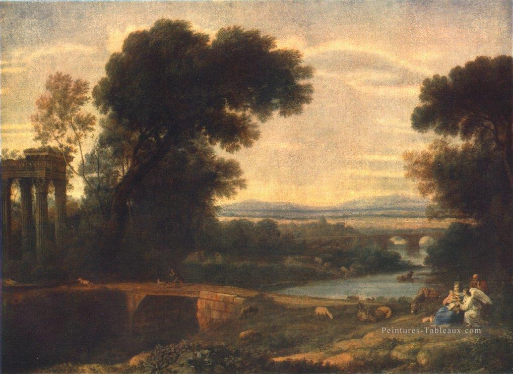 Paysage avec le repos lors de la fuite en Egypte 1666 Claude Lorrain stream Peintures à l'huile